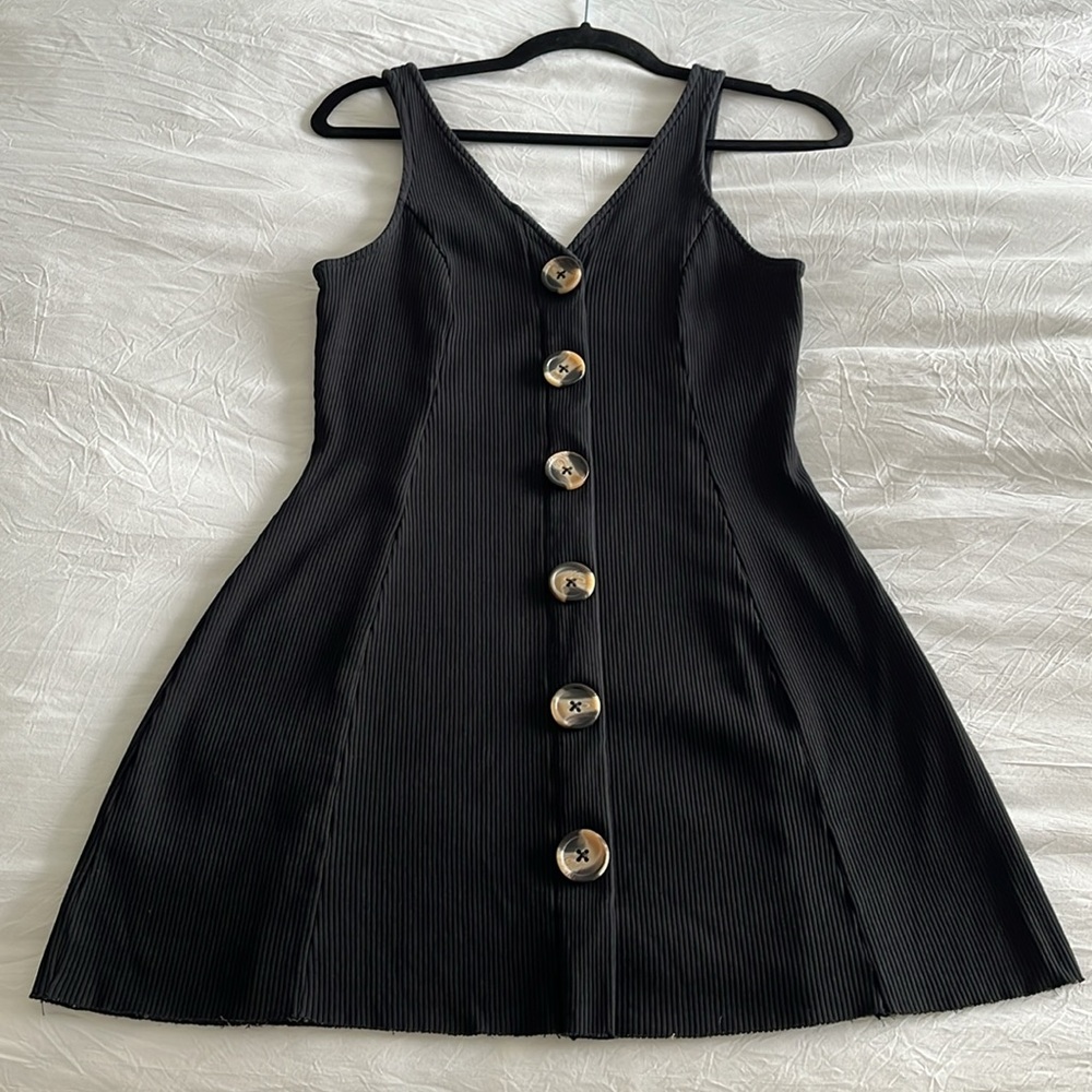 ASOS Black Button Ribbed Dress